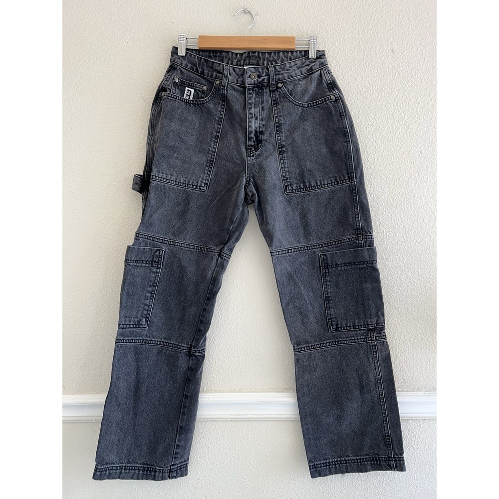 The Ragged Priest Womens Size 30 Washed Black High Waist Carpenter Cargo Jeans